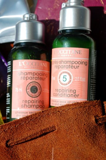 skincare on the go- l'occitane shampoo and conditioner