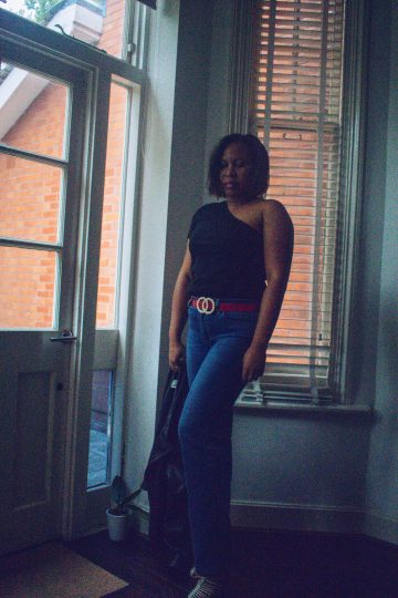 rinse and restyle with one-shoulder top- levis jeans